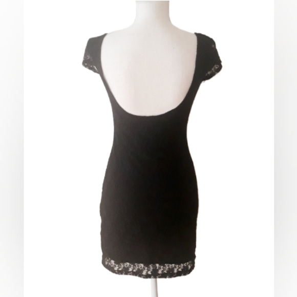Vintage 1990's Velvet Torch Black Lace Overlay Bodycon Mini Dress - Size Small - Picture 8 of 13